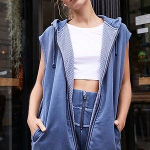 Free People FP Movement Blue Cotton Vagabond Hooded Vest, Women's M